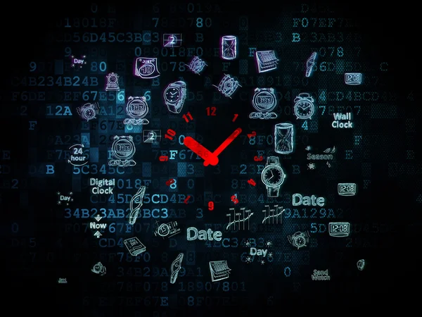 Zeitkonzept: Uhr auf digitalem Hintergrund — Stockfoto