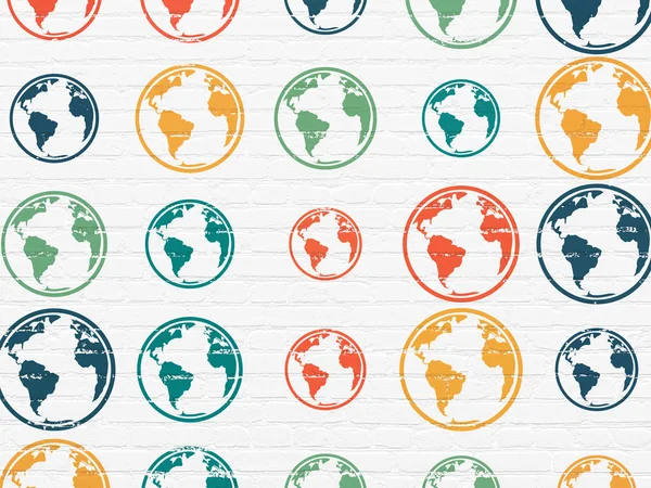 Science concept: Globe icons on wall background — Stok fotoğraf