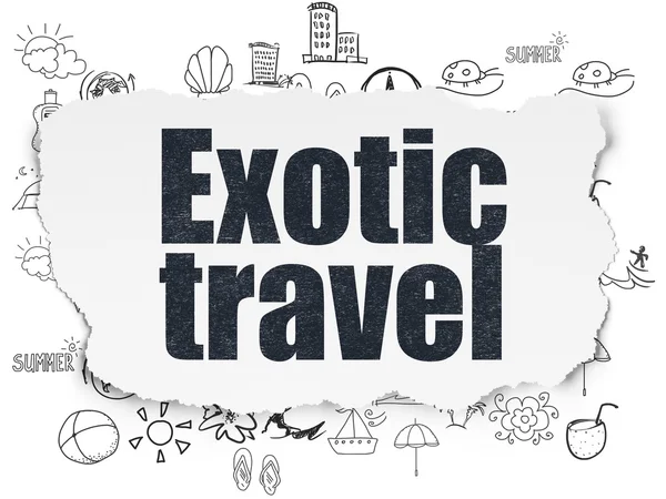 Pojęcie turystyki: egzotyczne podróże na tle rozdarty papier — Zdjęcie stockowe