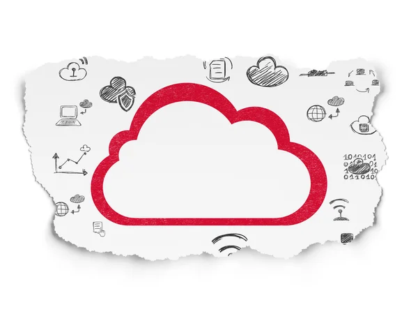 클라우드 네트워킹 개념: 찢어진 종이 배경 구름 — 스톡 사진
