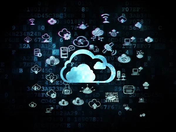 Σύννεφο υπολογιστών έννοια: σύννεφο σε ψηφιακό φόντο — Φωτογραφία Αρχείου