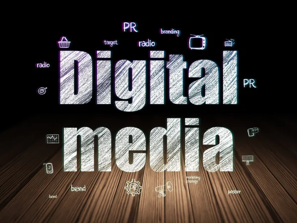 Concepto publicitario: Medios digitales en sala oscura grunge —  Fotos de Stock