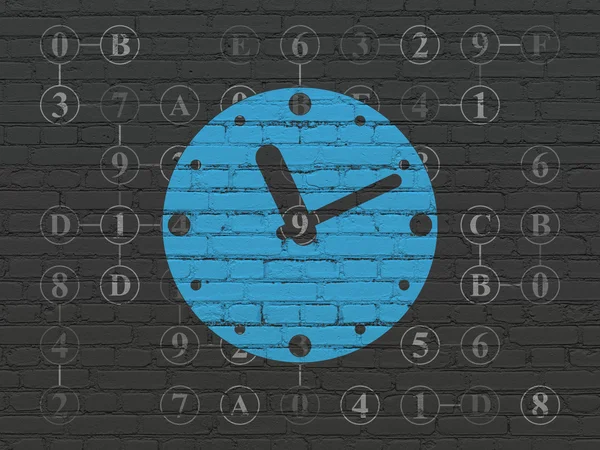 Έννοια του χρόνου: ρολόι σε φόντο τοίχο — Φωτογραφία Αρχείου