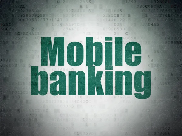Концепция банковского обслуживания: Мобильный банкинг на фоне цифровой бумаги — стоковое фото
