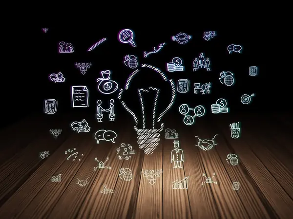 Business concept: Light Bulb in grunge dark room — Stock Photo, Image