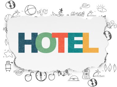 Tatil kavramı: yırtık kağıt arka plan üzerinde otel