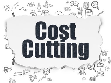 İş konsepti: Yırtık Kağıt arkaplanındaki Maliyet Kesme