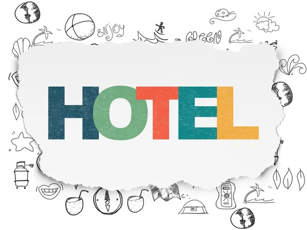 Tatil kavramı: yırtık kağıt arka plan üzerinde otel — Stok fotoğraf