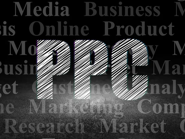 Маркетинговая концепция: PPC в гранж темной комнате — стоковое фото
