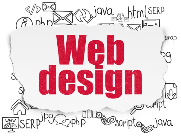 Έννοια σχεδίου Web: σχεδιασμός ιστοσελίδων σε φόντο σχισμένο χαρτί — Φωτογραφία Αρχείου