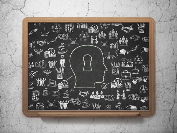 Finance concept: Head With Keyhole on School Board background — Stockfoto