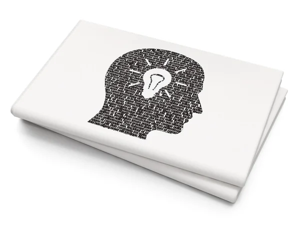 Information concept: Head With Light Bulb on Blank Newspaper background — ストック写真