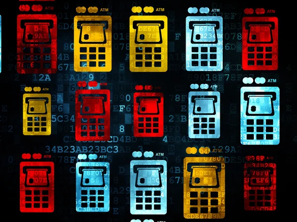 Банковская концепция: иконки банкоматов на цифровом фоне — стоковое фото