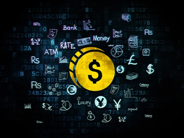Concepto bancario: Moneda de dólar sobre fondo digital —  Fotos de Stock