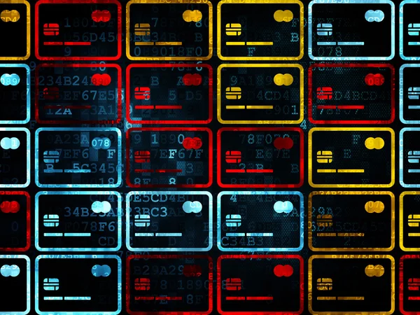 Concepto bancario: iconos de tarjetas de crédito sobre fondo digital —  Fotos de Stock