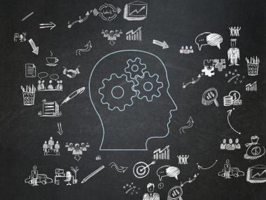 Finance concept: Head With Gears on School Board background
