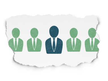 Finance concept: business man icon on Torn Paper background