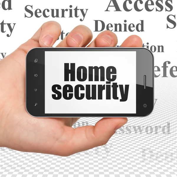 Security concept: Home Security on Hand Holding Smartphone display — Stock Photo, Image