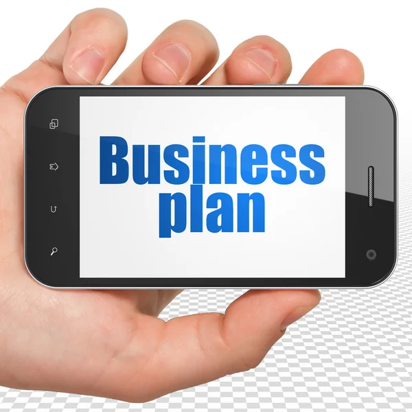 Concept de financement : Business Plan on Hand Holding Affichage Smartphone — Photo