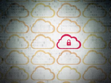 Cloud computing concept: cloud with padlock icon on Digital Paper background