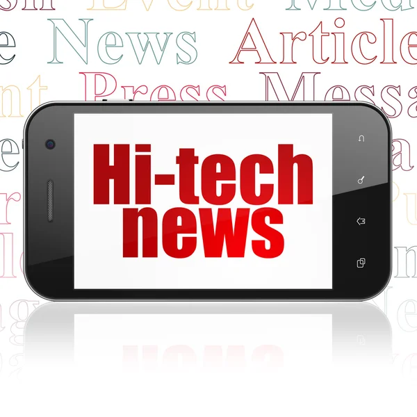 Concepto de noticias: Noticias de alta tecnología en la pantalla del teléfono inteligente —  Fotos de Stock