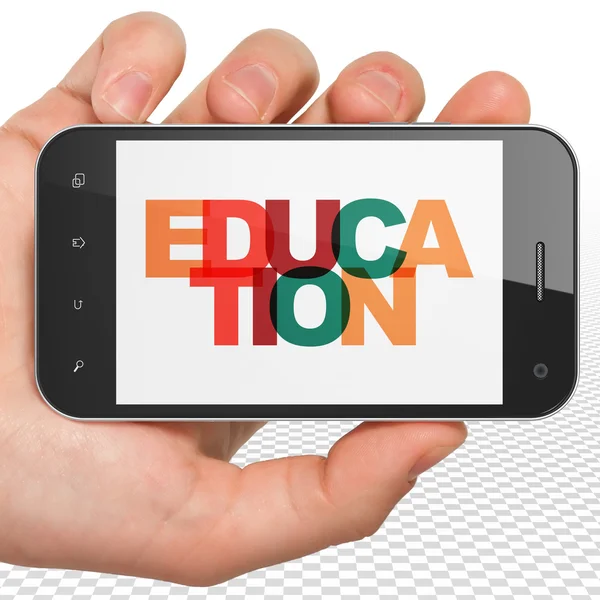 Studying concept: Hand Holding Smartphone with Education on display — Stockfoto