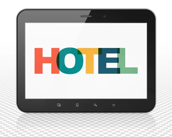 Tourism concept: Hotel on Tablet Pc Computer display — Stok fotoğraf