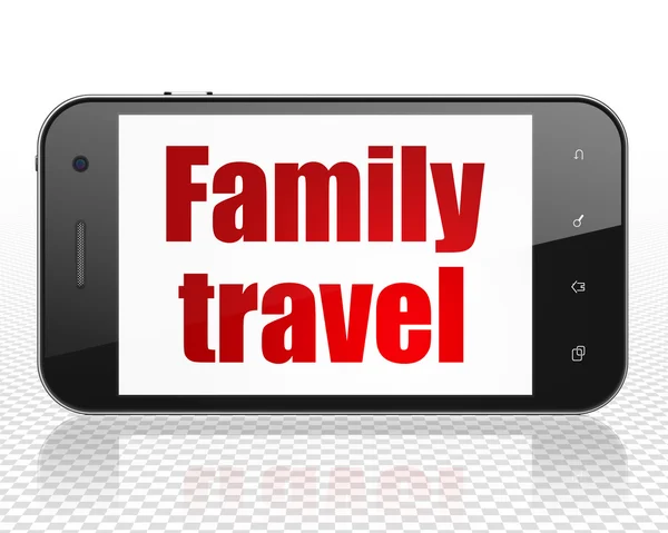 Travel concept: Family Travel on Smartphone display — Zdjęcie stockowe