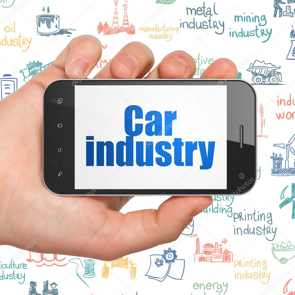 Industry concept: Car Industry on Hand Holding Smartphone display