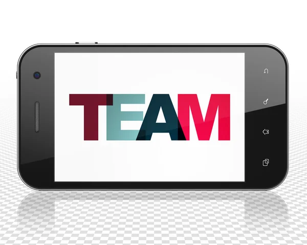 Geschäftskonzept: Smartphone mit Team auf dem Display — Stockfoto