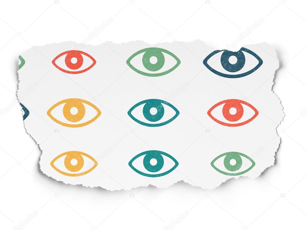 Security concept: Eye icons on Torn Paper background