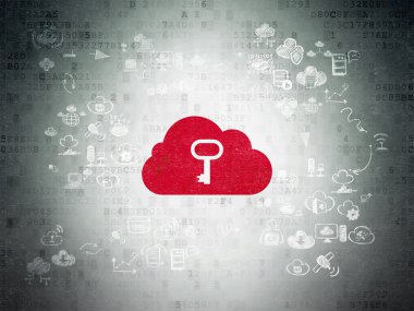 Cloud technology concept: Cloud With Key on Digital Paper background