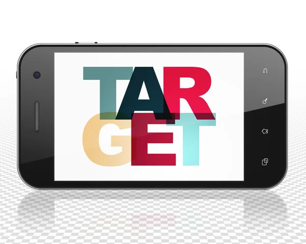 Business concept: Smartphone with Target on  display — Stok fotoğraf