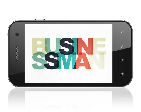 Conceito de finanças: Smartphone com homem de negócios em exibição — Fotografia de Stock