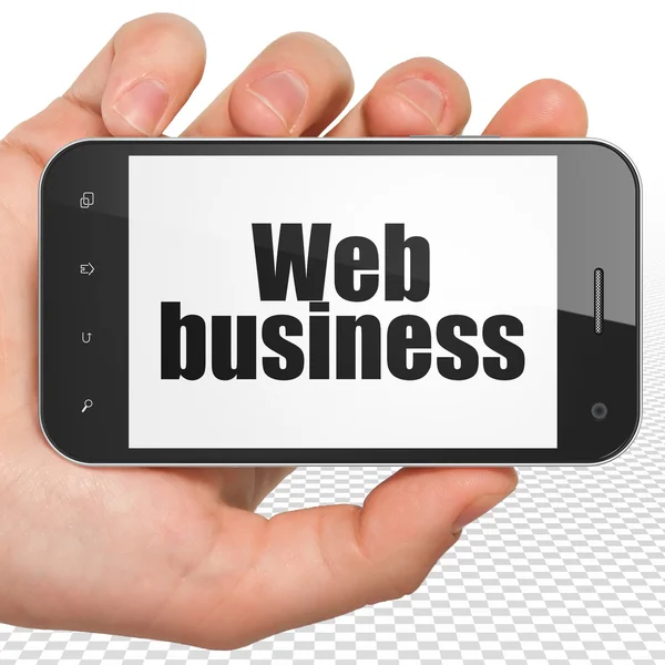 Web-Entwicklungskonzept: Smartphone mit Web-Geschäft in der Hand — Stockfoto
