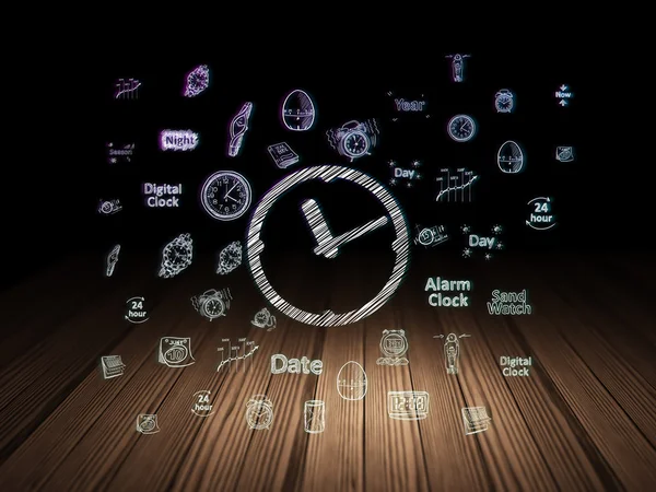 Timeline concept: Clock in grunge dark room — Stock Photo, Image