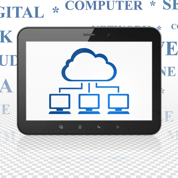 Concept de réseau Cloud : Tablet Computer avec Cloud Network à l'écran — Photo