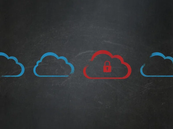 Cloud computing concept: cloud with padlock icon on School Board background — 图库照片