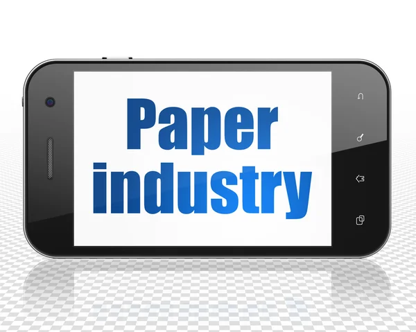 Concepto de fabricación: Smartphone con industria del papel en pantalla —  Fotos de Stock