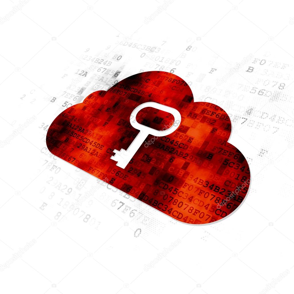 Cloud networking concept: Cloud With Key on Digital background