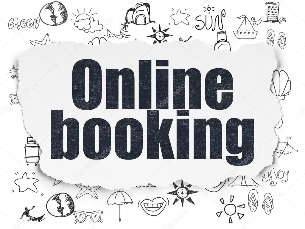 Travel concept: Online Booking on Torn Paper background