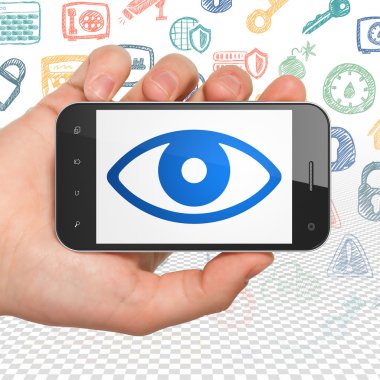 Protection concept: Hand Holding Smartphone with Eye on display