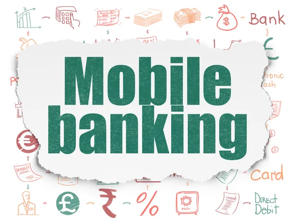 Концепция денег: Мобильный банкинг на фоне порванной бумаги — стоковое фото