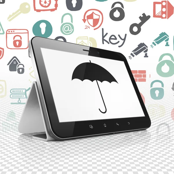 Safety concept: Tablet Computer with Umbrella on display — Stock fotografie