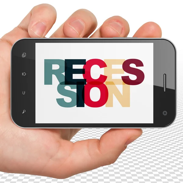Concetto di finanza: Smartphone portatile con recessione in mostra — Foto Stock