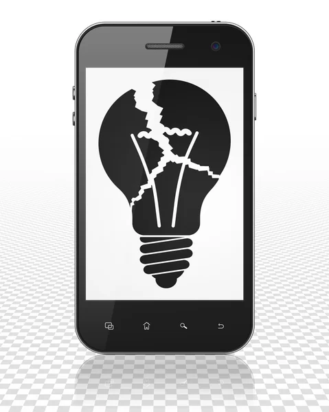 Business concept: Smartphone with Light Bulb on display — Stok fotoğraf