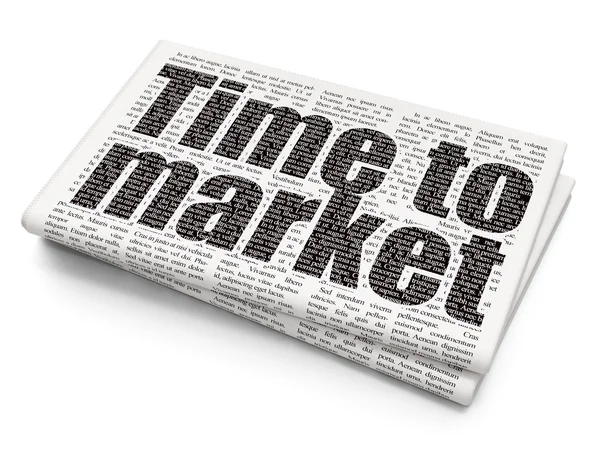 Концепция времени: Время выходить на рынок на газетном фоне — стоковое фото