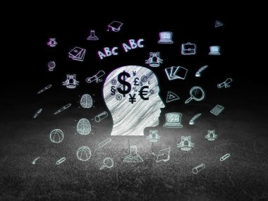 Studying concept: Head With Finance Symbol in grunge dark room