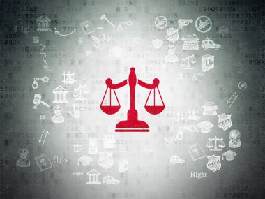 Hukuk kavramı: dijital kağıt arka plan üzerinde ölçekler