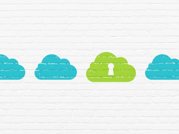 Cloud computing concept: cloud with keyhole icon on wall background — 图库照片